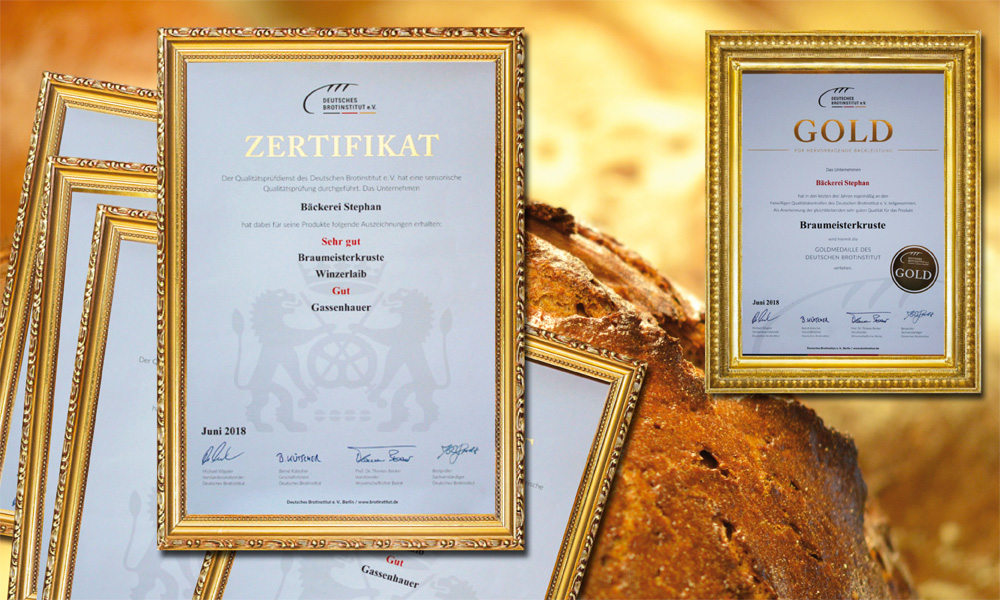 Bäckerei Stephan Zertifikat "Sehr Gut" für unsere Braumeisterkruste und das Winzerlaib Bäckerei Stephan Zertifikat "Sehr Gut" für unsere Braumeisterkruste und das Winzerlaib
